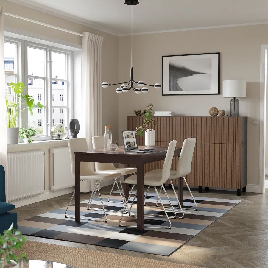 Стол и 4 стула - IKEA EKEDALEN/LILLÅNÄS/LILLANAS/ЭКЕДАЛЕН/ЛИЛЛОНЭС, 120х180х80 см, темно-коричневый/бежевый (изображение №2)