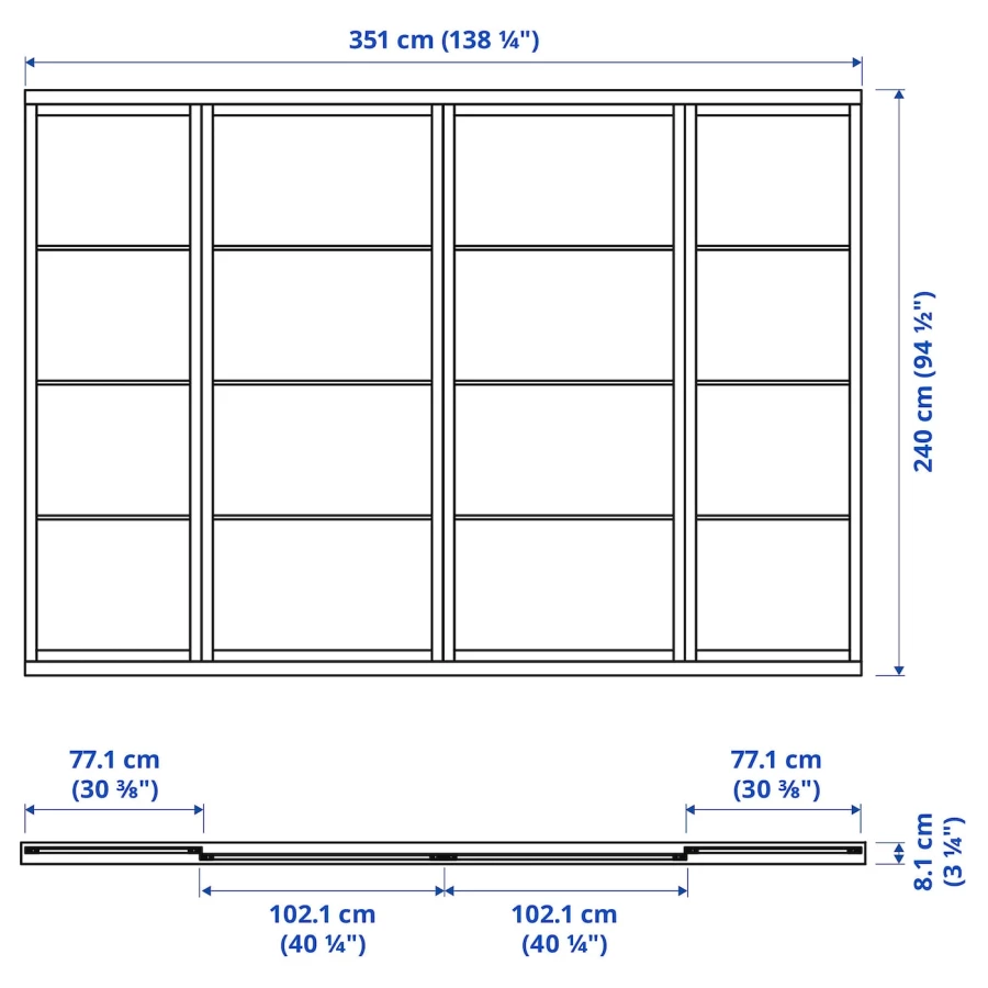 Пара рам раздвижных дверей - SKYTTA/ FARVIK IKEA/ СКЮТТА/ ФЭРВИК ИКЕА, 351х240 см, белый (изображение №3)