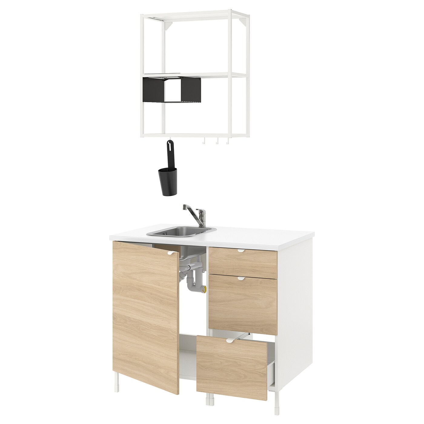 Комбинация шкафов для прачечной и кухни - ENHET  IKEA/ ЭНХЕТ ИКЕА, 103x63,5x222 см, белый/бежевый