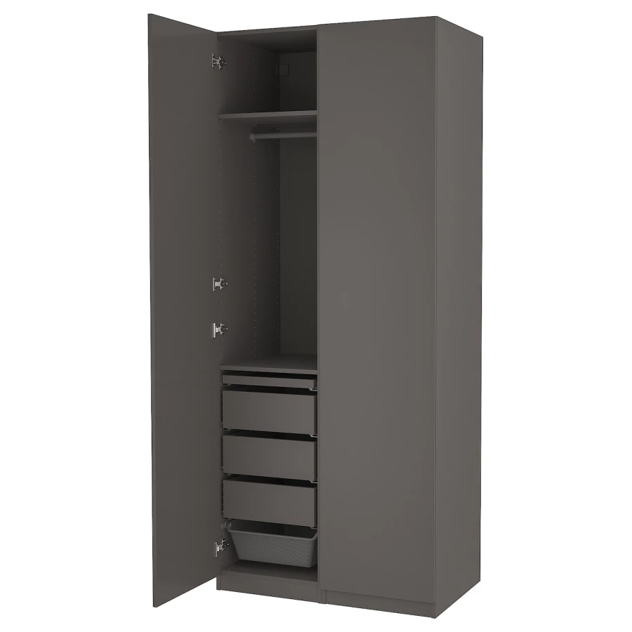Платяной шкаф - IKEA PAX/FORSAND/ПАКС/ФОРСАНД ИКЕА,  100x60x236 см, темно-серый (изображение №1)