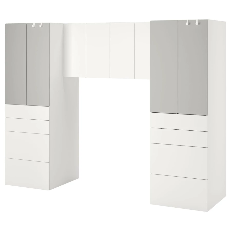 Шкаф детский - IKEA PLATSA/SMÅSTAD/SMASTAD, 240x57x181 см, белый/серый, ИКЕА (изображение №1)