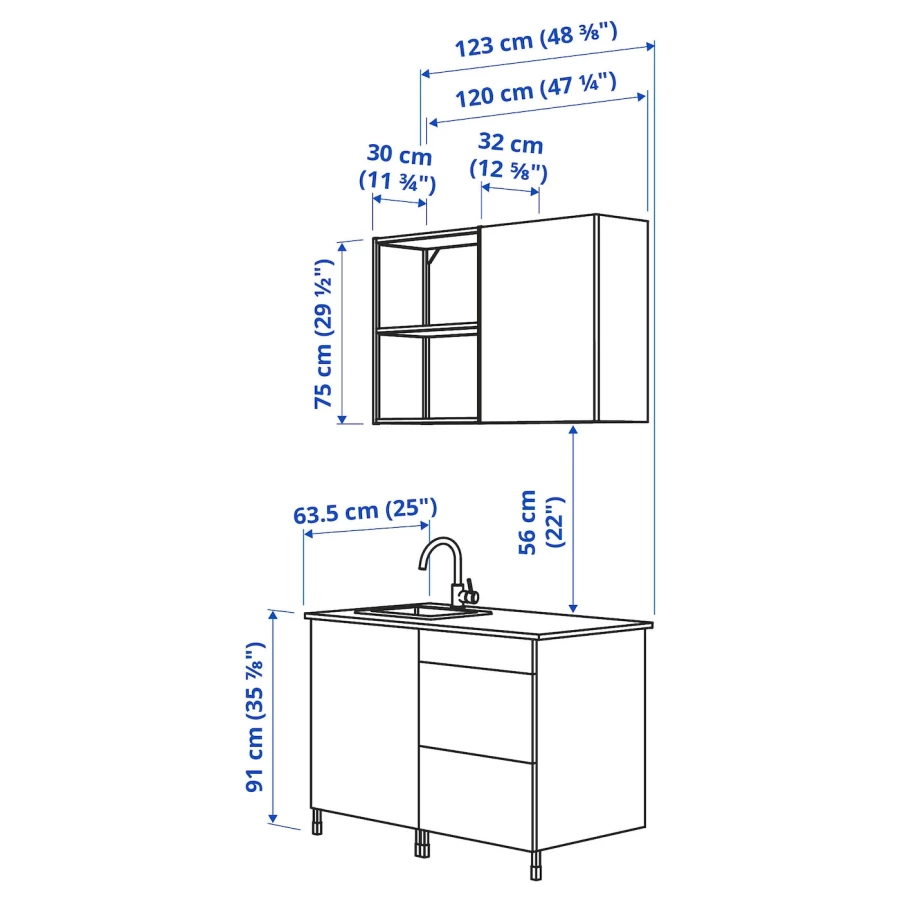 Кухонная комбинация для хранения вещей  - ENHET  IKEA/ ЭНХЕТ ИКЕА, 123x63,5x222 см, белый/бежевый (изображение №3)
