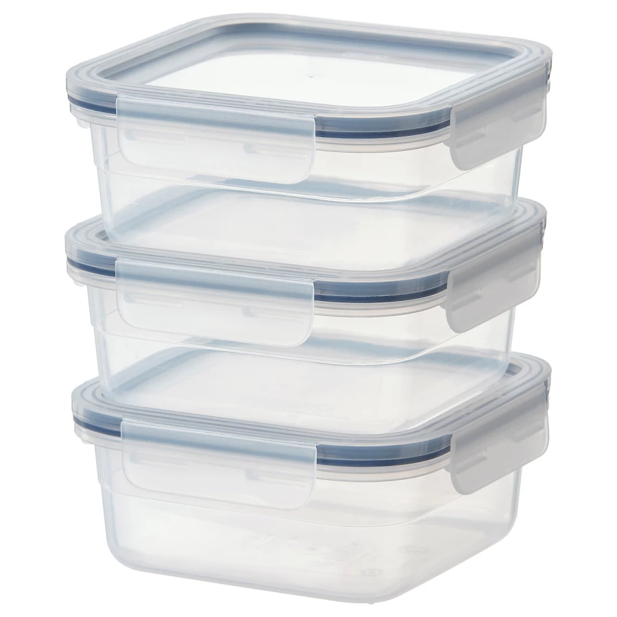 Набор контейнеров для продуктов с крышкой, 3 шт. - IKEA 365+, 15х7х15 см, пластик, ИКЕА 365+ (изображение №1)