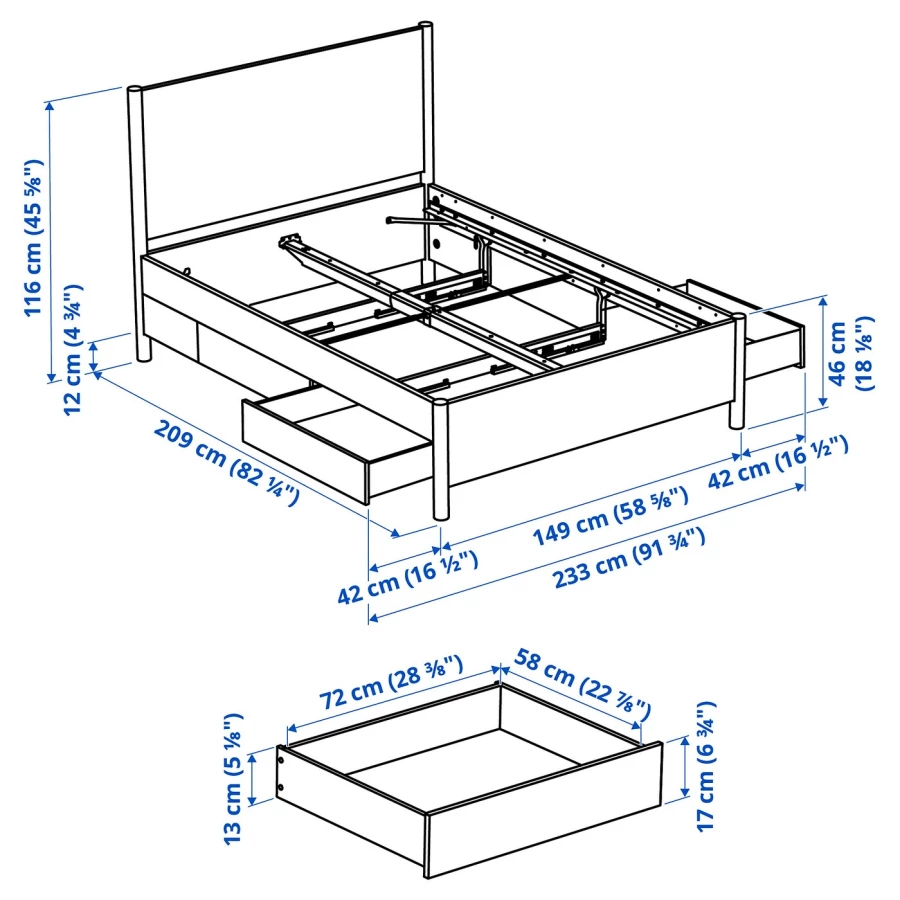 Каркас кровати с ящиками - TONSTAD IKEA/ ТОНСТАД ИКЕА, 140х200 см, светло-коричневый (изображение №8)