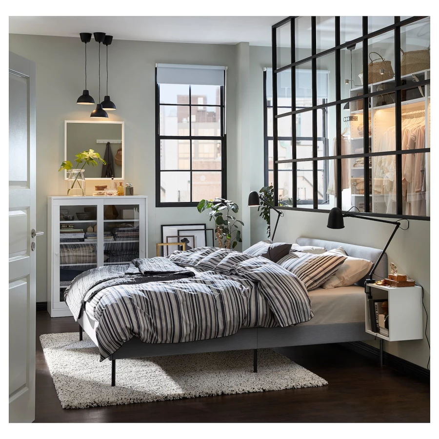Двуспальная кровать - IKEA SLATTUM, 200х140 см, светло-серый, СЛАТТУМ ИКЕА (изображение №4)