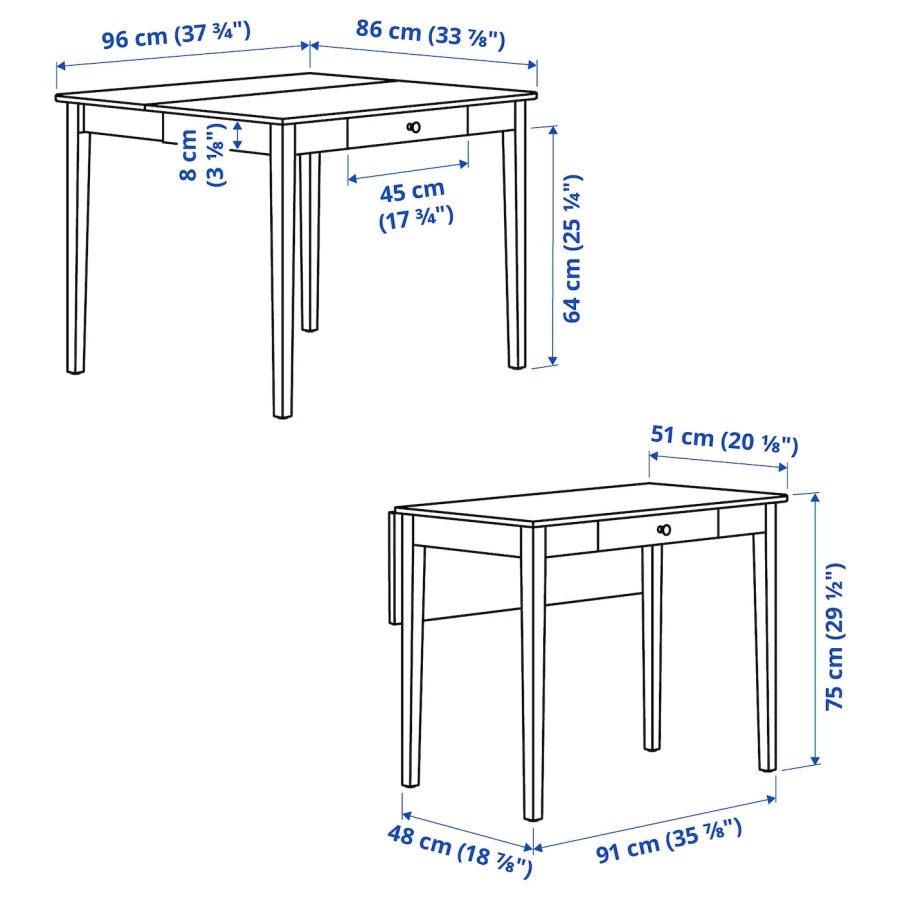 Раскладной кухонный стол - IKEA IDANÄS/IDANAS, 86/51х96х75 см, белый, ИДАНЭС ИКЕА (изображение №7)