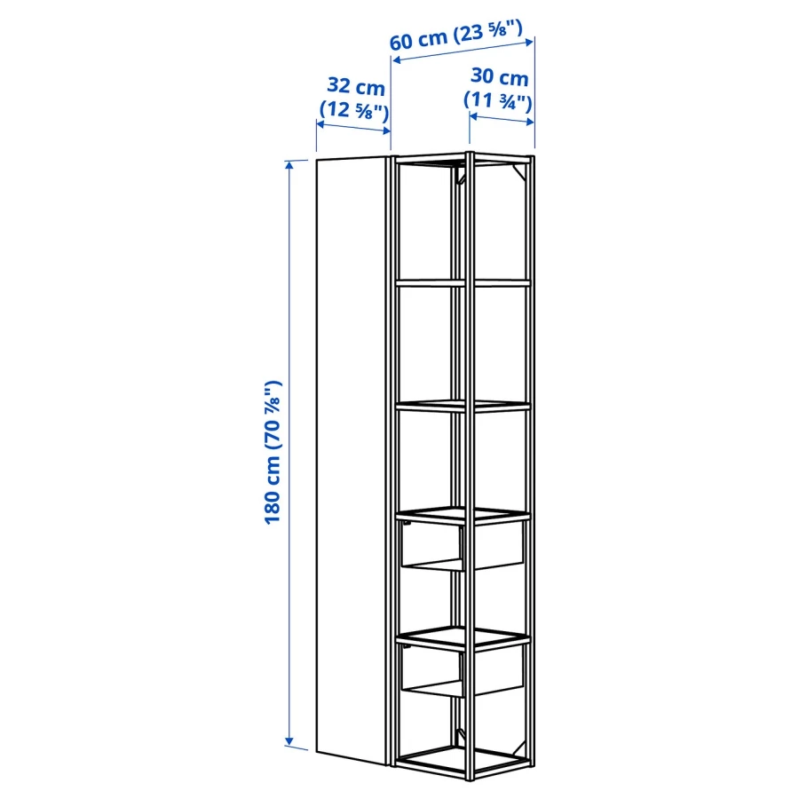 Стеллаж - IKEA ENHET, 60х32х180 см, белый/серый, ЭНХЕТ ИКЕА (изображение №4)