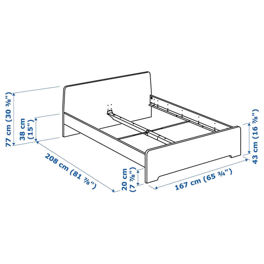 Двуспальная кровать - IKEA ASKVOLL/LURÖY/LUROY, 200х160 см, белый, АСКВОЛЬ/ЛУРОЙ ИКЕА (изображение №9)