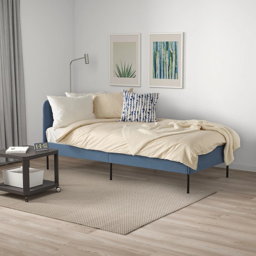 Каркас кровати с мягкой обивкой - IKEA BLÅKULLEN/BLAKULLEN, 200х90 см, синий, БЛОКУЛЛЕН ИКЕА (изображение №6)