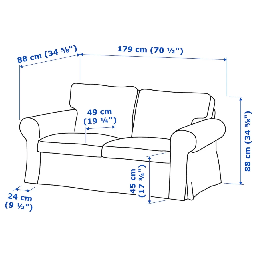 2-местный диван - IKEA EKTORP/ЭКТОРП ИКЕА, 88х88х179 см, темно-синий (изображение №6)