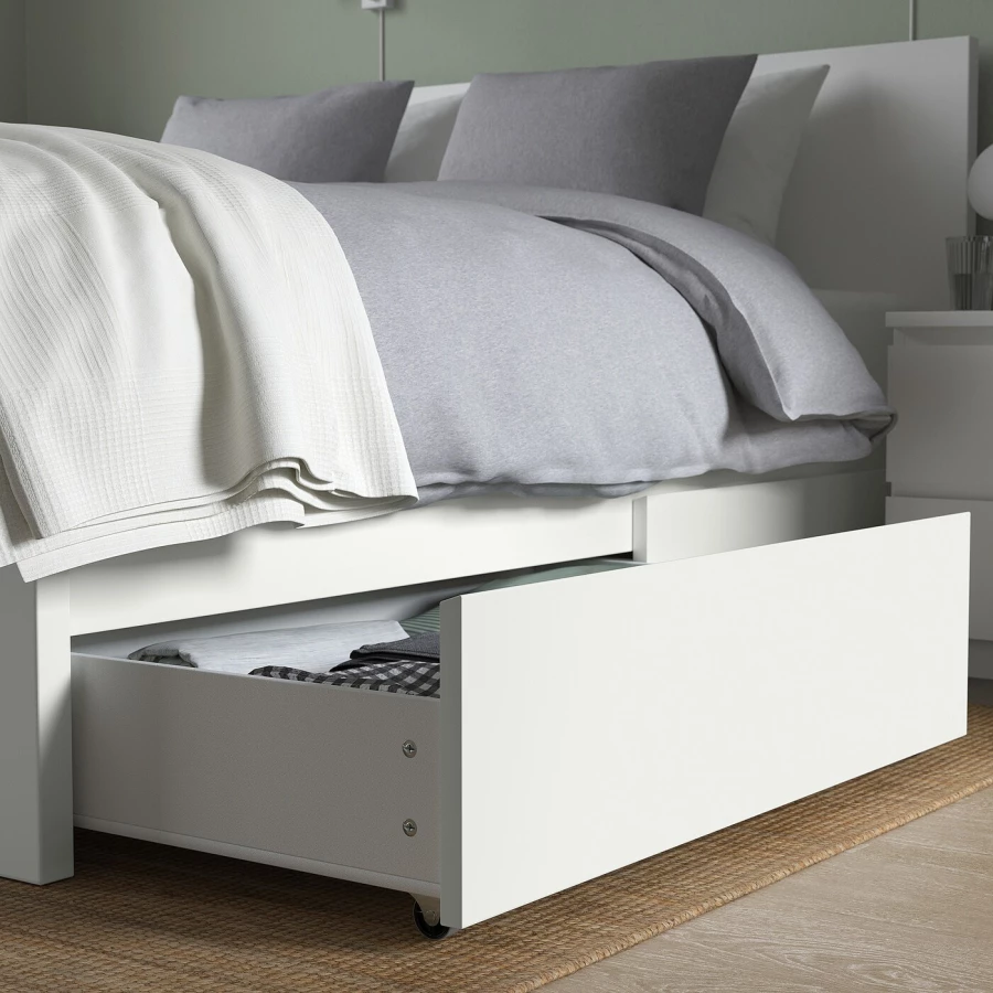 Каркас кровати с 2 ящиками для хранения - IKEA MALM, 200х180 см, белый, МАЛЬМ ИКЕА (изображение №7)
