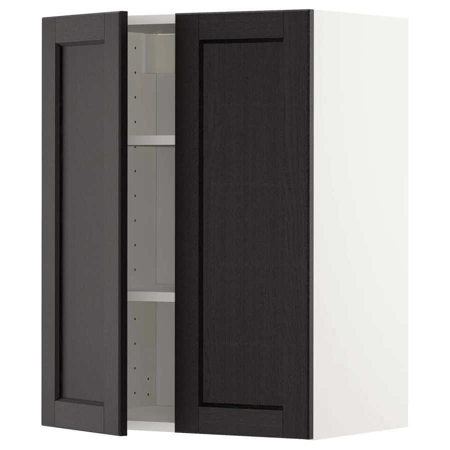 Навесной шкаф с полкой - METOD IKEA/ МЕТОД ИКЕА, 80х60 см, черный/белый (изображение №1)