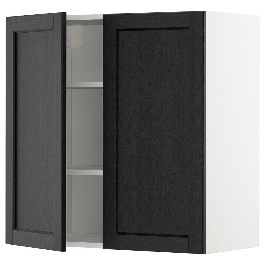 Навесной шкаф с полкой - METOD IKEA/ МЕТОД ИКЕА, 80х80 см,  черный/белый (изображение №1)