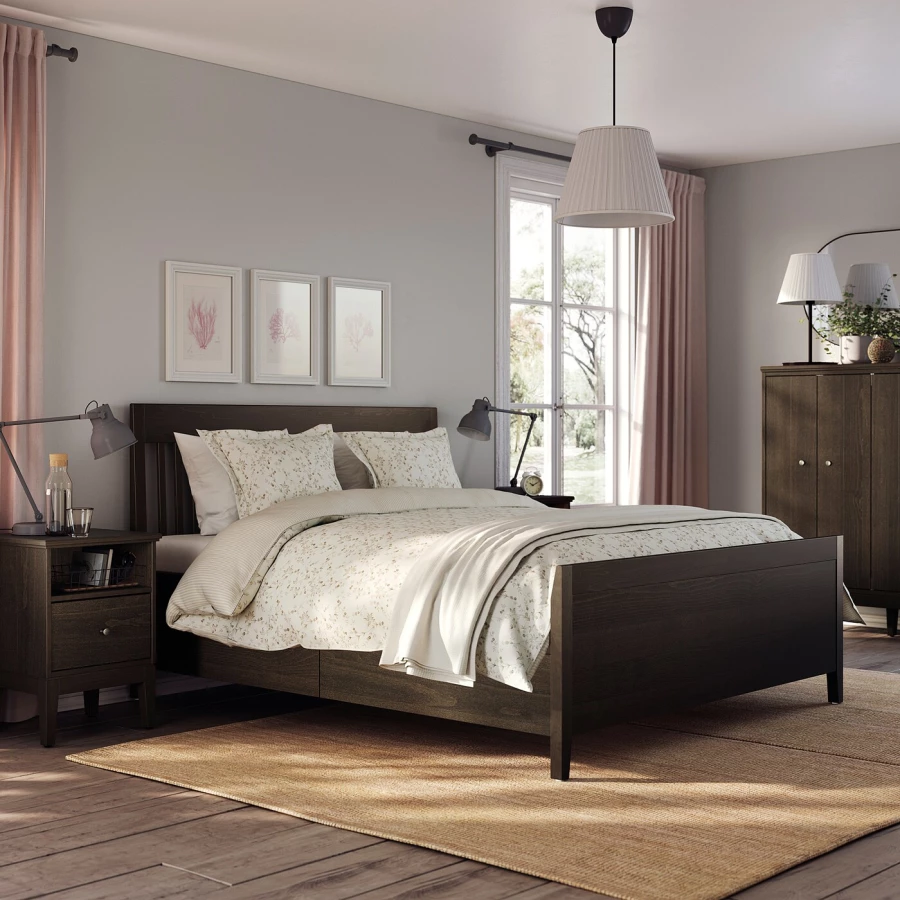 Каркас кровати с ящиками - IKEA IDANÄS/IDANAS, 200х140 см, темно-коричневый, ИДАНЭС ИКЕА (изображение №2)