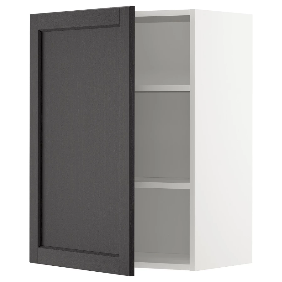 Навесной шкаф с полкой - METOD IKEA/ МЕТОД ИКЕА, 80х60 см, белый/черный (изображение №1)