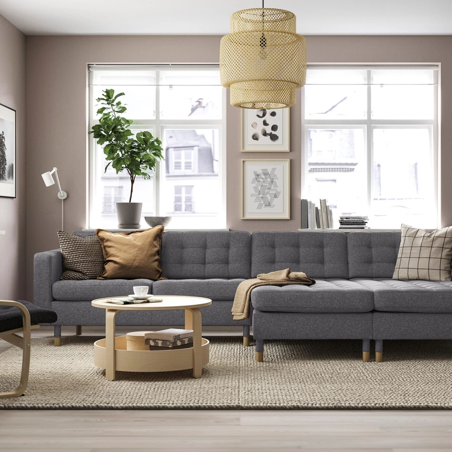 4-местный диван с шезлонгом - IKEA LANDSKRONA, 78x320см, светло-серый, ЛАНДСКРУНА ИКЕА (изображение №2)