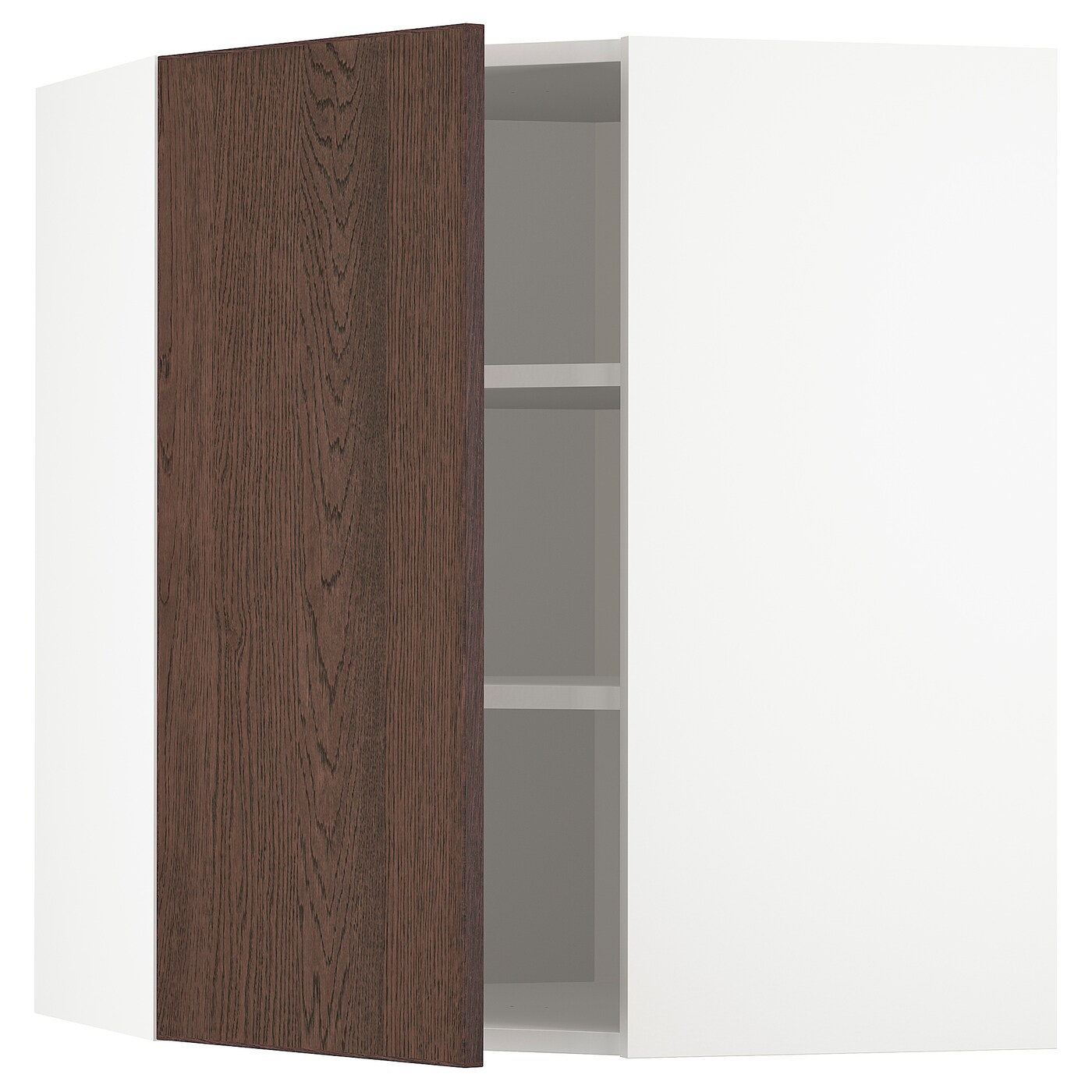 Угловой навесной шкаф с полками - METOD  IKEA/  МЕТОД ИКЕА, 80х68 см, белый/коричневый
