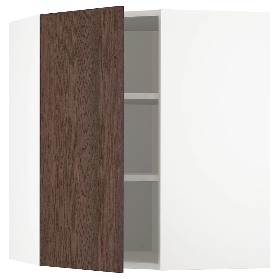 Угловой навесной шкаф с полками - METOD  IKEA/  МЕТОД ИКЕА, 80х68 см, белый/коричневый (изображение №1)