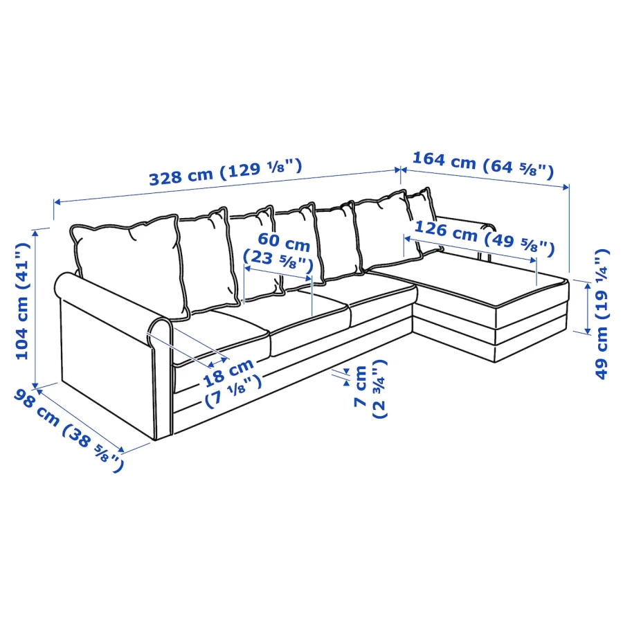3-местный диван и козетка - IKEA GRÖNLID/GRONLID,  98x328см, красный, ГРЕНЛИД ИКЕА (изображение №9)