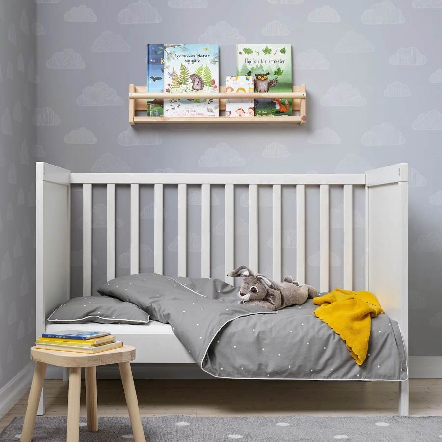 Пододеяльник/наволочка для детской кроватки - LENAST  IKEA/  ЛЕНАСТ ИКЕА,  110x125/35x55 см, серый (изображение №3)