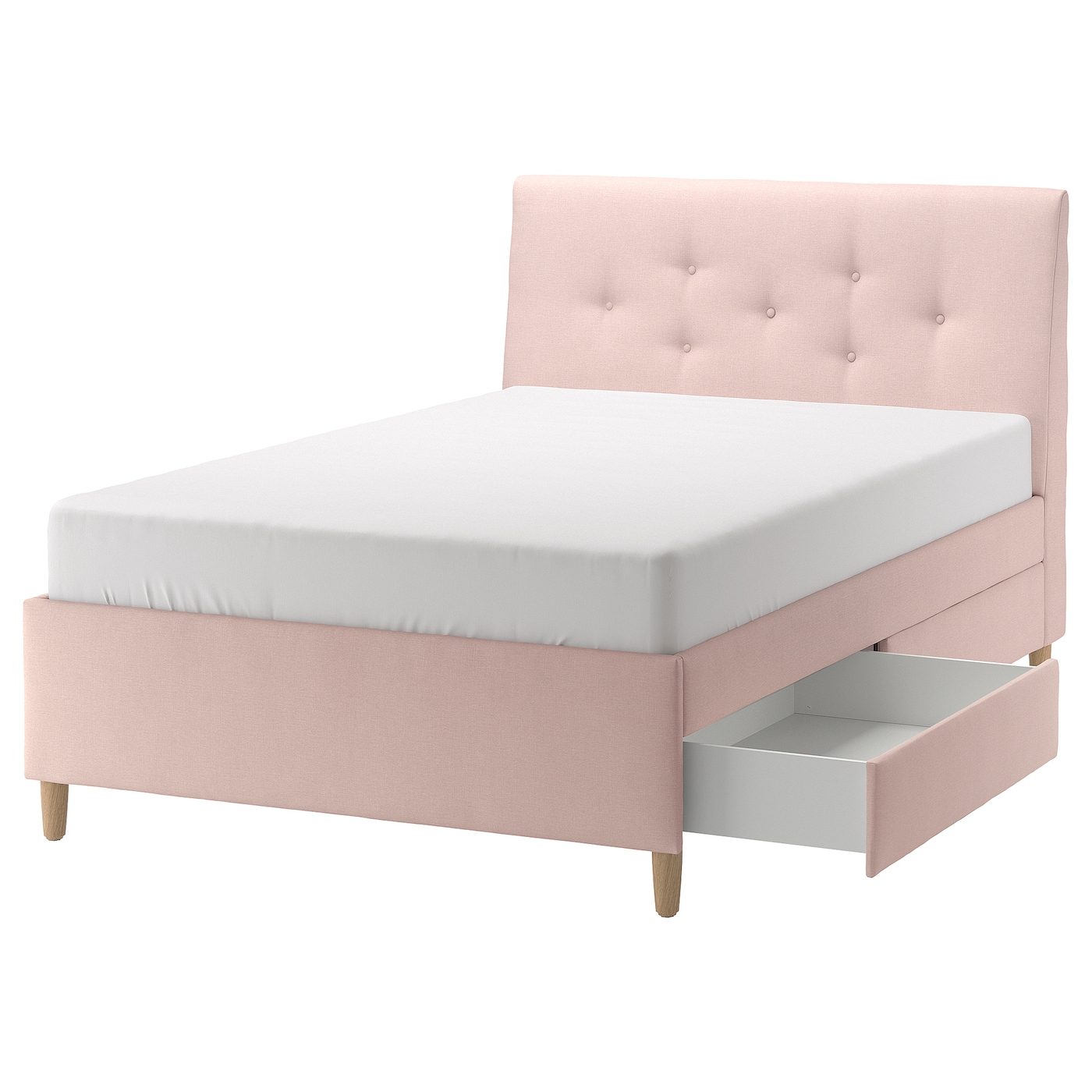 Кровать мягкая с ящиками - IKEA IDANÄS/IDANAS, 200х140 см, бледно розовая, ИДАНЭС ИКЕА
