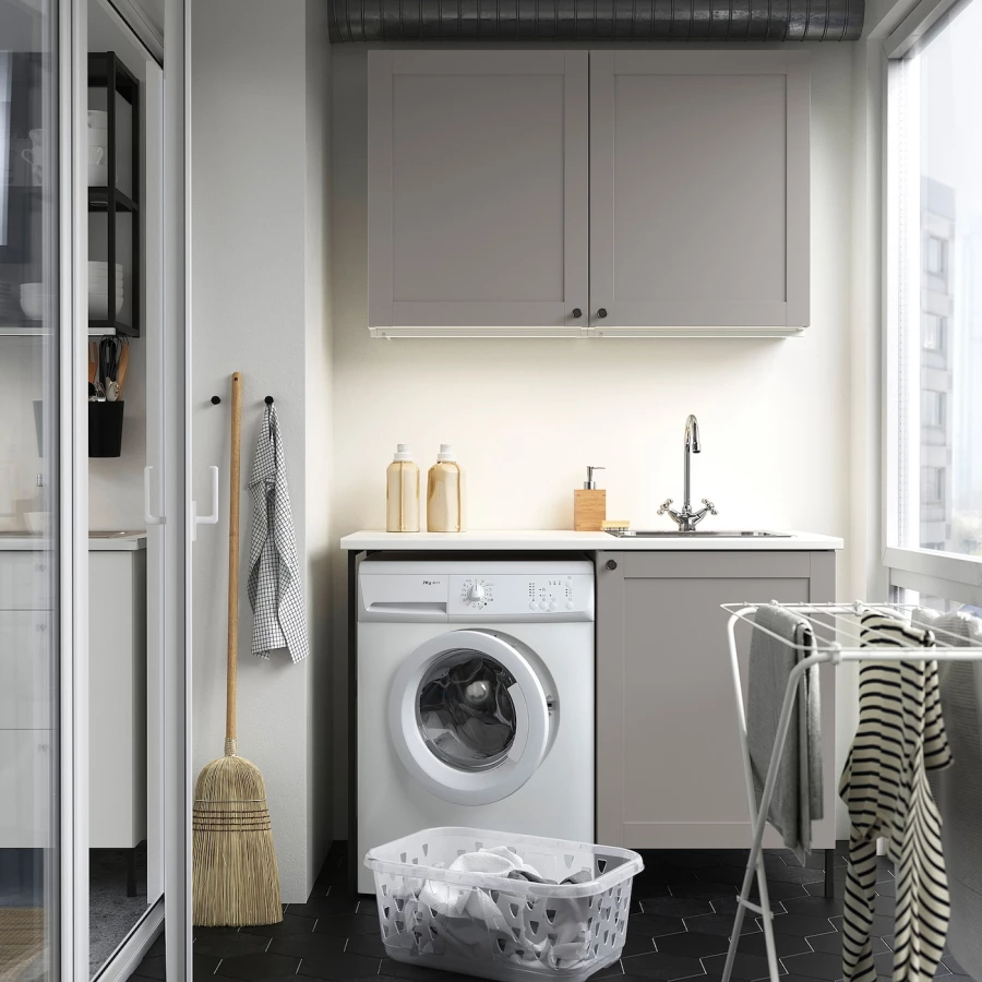 Комбинация для ванной - IKEA ENHET,  139x63.5x87.5 см, серый/антрацит, ЭНХЕТ ИКЕА (изображение №2)