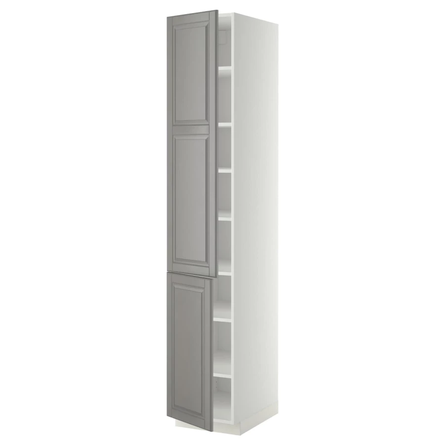 Высокий кухонный шкаф с полками - IKEA METOD/МЕТОД ИКЕА, 200х60х40 см, белый/серый (изображение №1)