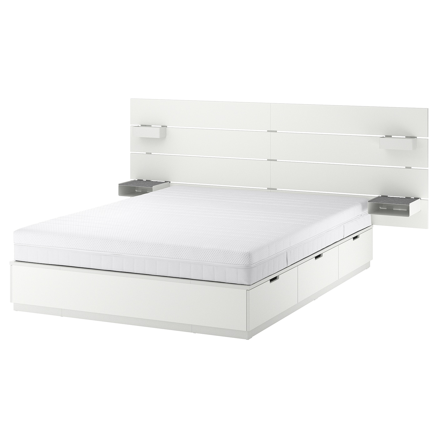 Каркас кровати с ящиком для хранения и матрасом - IKEA NORDLI, 200х140 см, матрас жесткий, белый, НОРДЛИ ИКЕА