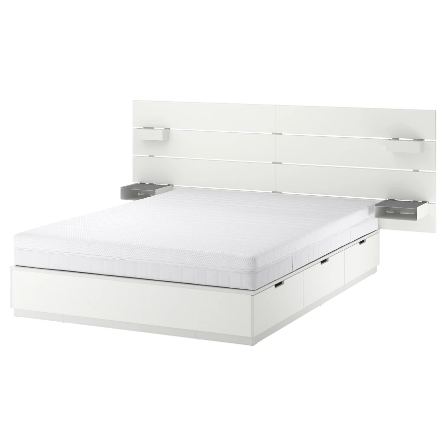 Каркас кровати с ящиком для хранения и матрасом - IKEA NORDLI, 200х140 см, матрас жесткий, белый, НОРДЛИ ИКЕА (изображение №1)