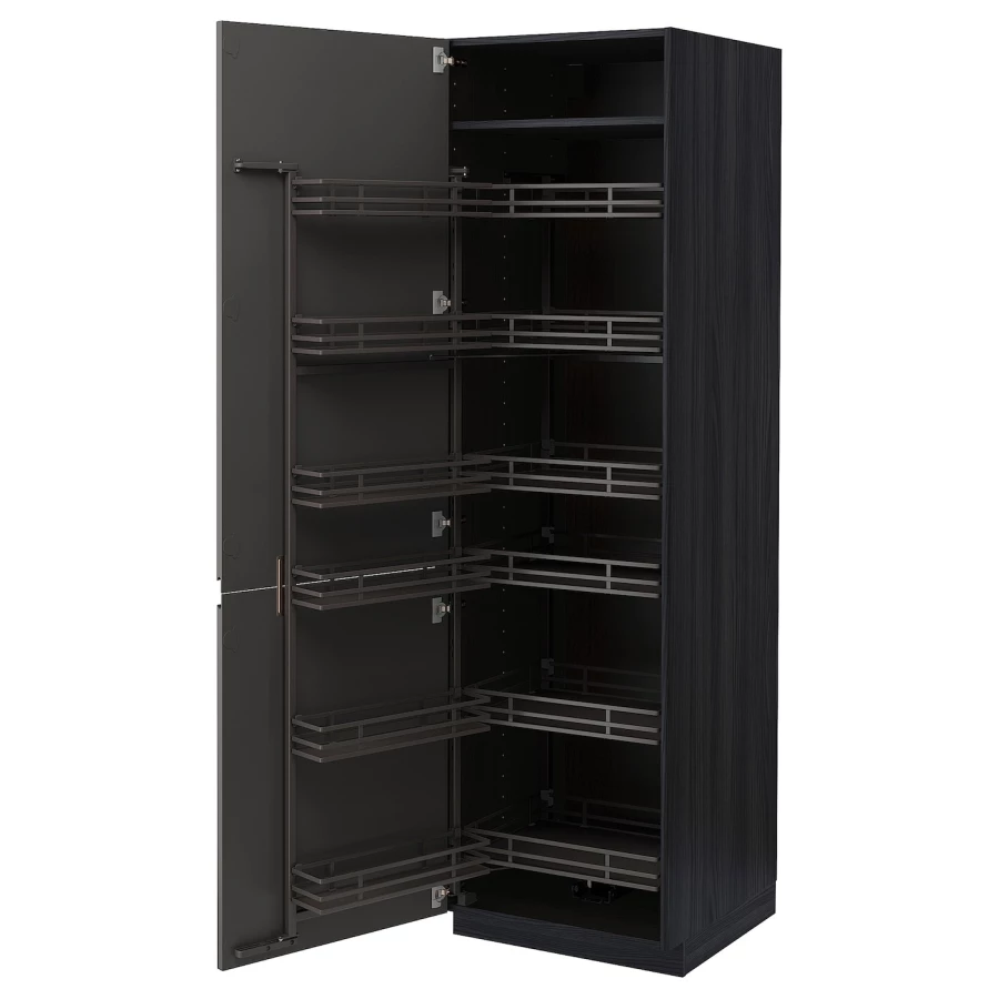 Высокий шкаф с выдвижной кладовой - IKEA METOD/МЕТОД ИКЕА, 60х60х200 см, черный (изображение №1)
