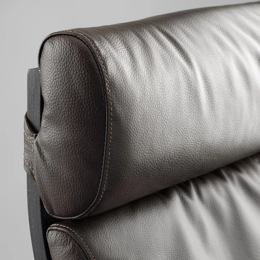 Кресло с подставкой для ног - IKEA POÄNG/POANG/ИКЕА ПОЭНГ , 100х82х68см, черно-коричневый/глос темно-коричневый (изображение №5)