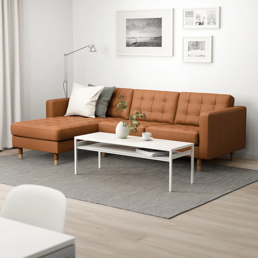 3-местный диван с шезлонгом - IKEA LANDSKRONA, 240х89х78 см, оранжевый, кожа, ЛАНДСКРУНА ИКЕА (изображение №2)