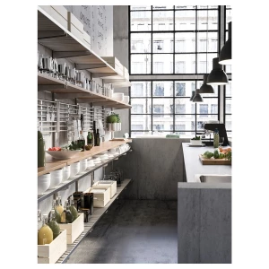 Второе фото. Подвесная шина с полкой/настенной решеткой - IKEA KUNGSFORS/ КУНГСФОРС ИКЕА, 184х160 см, серебряный/бежевый