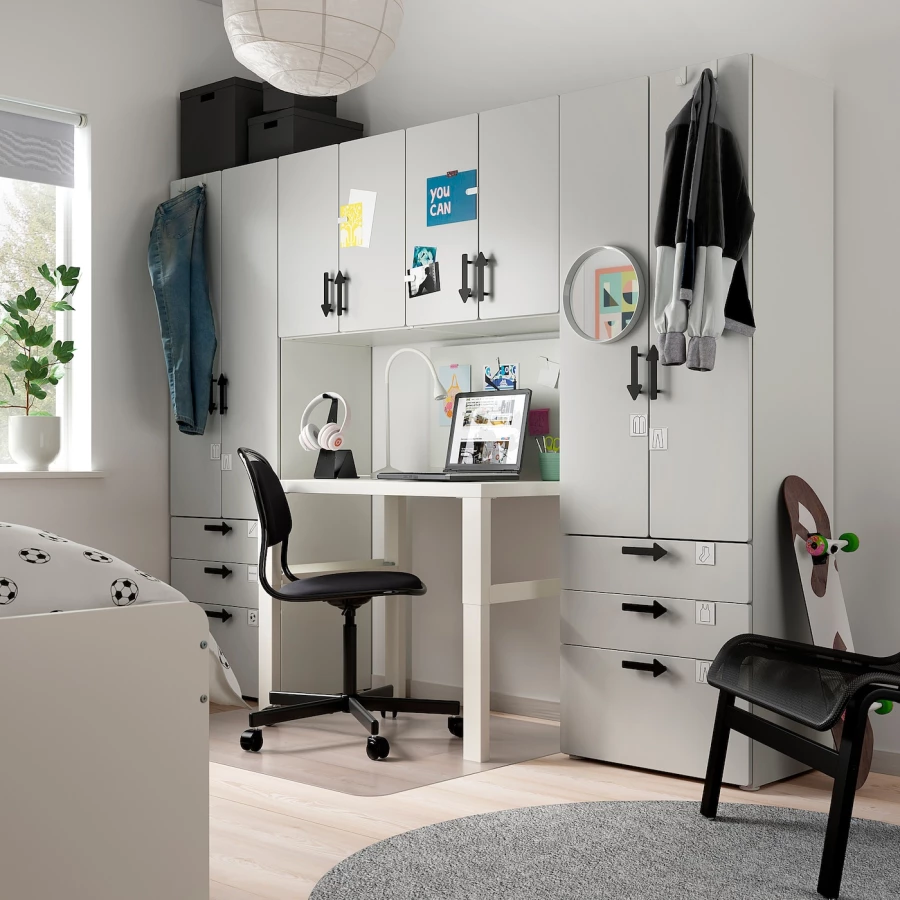 Шкаф - PLATSA/ SMÅSTAD / SMАSTAD  IKEA/ ПЛАТСА/СМОСТАД  ИКЕА, 240x42x181 см, белый/серый (изображение №2)