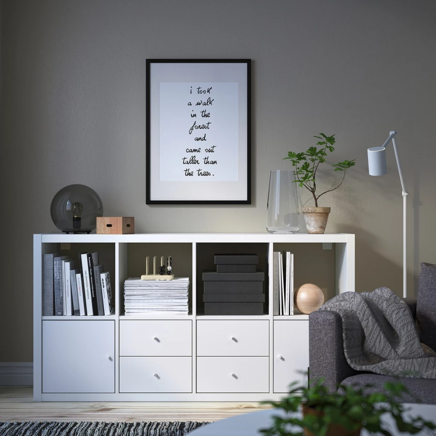Стеллаж 8 ячеек с ящиками - IKEA KALLAX, 147х77 см, белый, КАЛЛАКС ИКЕА (изображение №5)