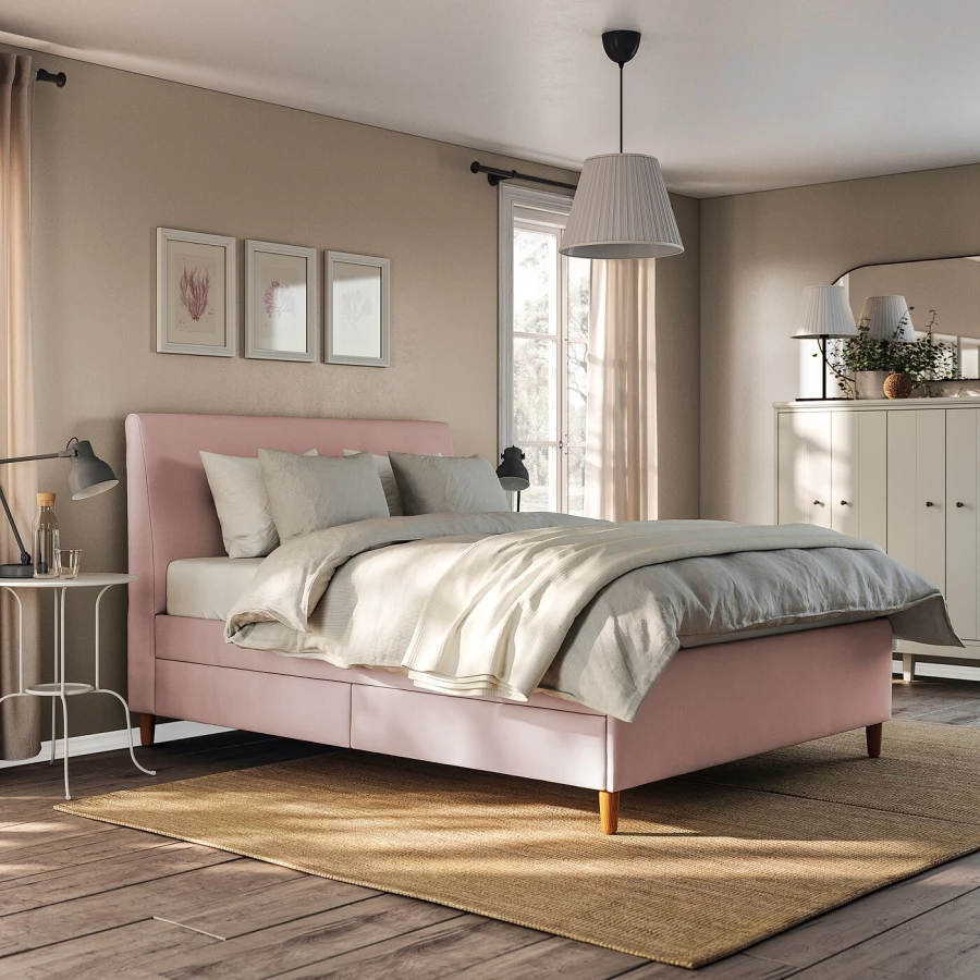Кровать мягкая с ящиками - IKEA IDANÄS/IDANAS, 200х160 см, бледно розовая, ИДАНЭС ИКЕА (изображение №6)