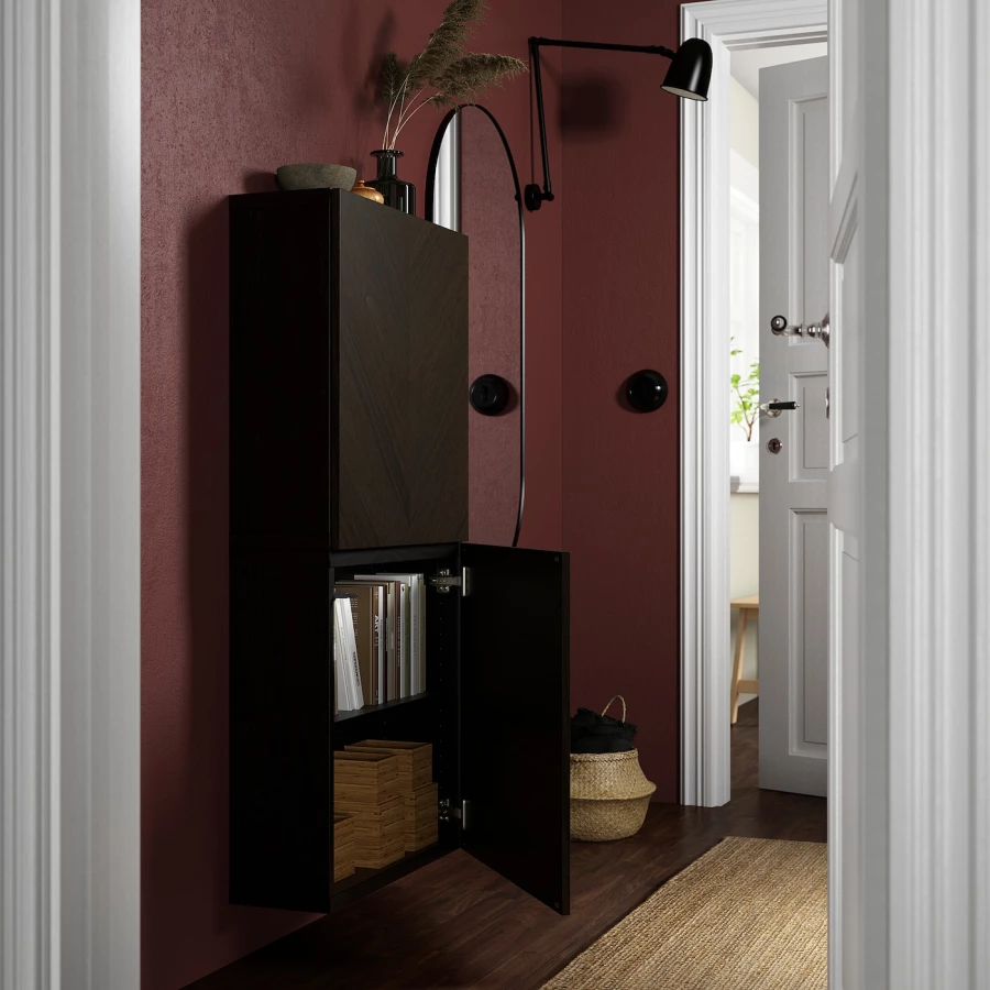 Комбинация навесного шкафа - IKEA BESTÅ/BESTA/БЕСТО ИКЕА, 60х22х128 см, темно-коричневый (изображение №2)