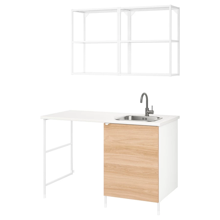 Комбинация шкафов для прачечной и кухни - ENHET  IKEA/ ЭНХЕТ ИКЕА, 139x63,5x87,5 см, белый/бежевый (изображение №1)