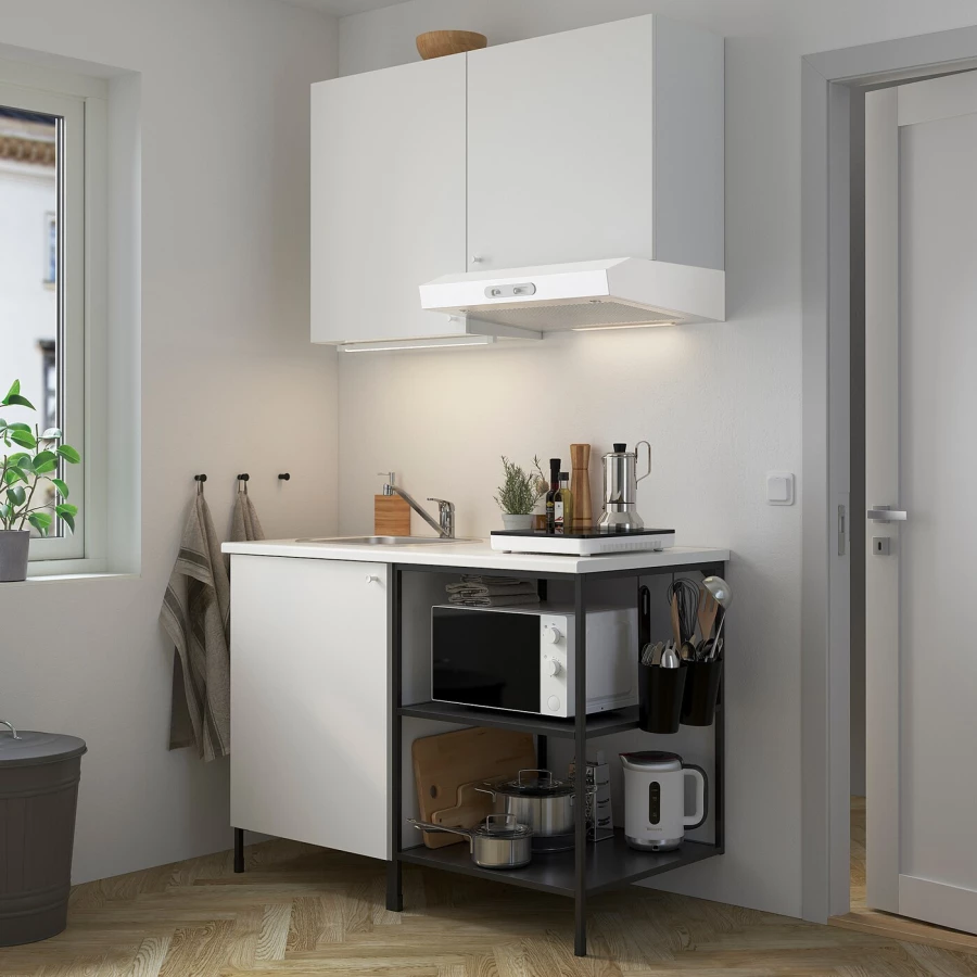 Кухонная комбинация для хранения - ENHET  IKEA/ ЭНХЕТ ИКЕА, 123х63,5х222 см, белый/черный (изображение №2)