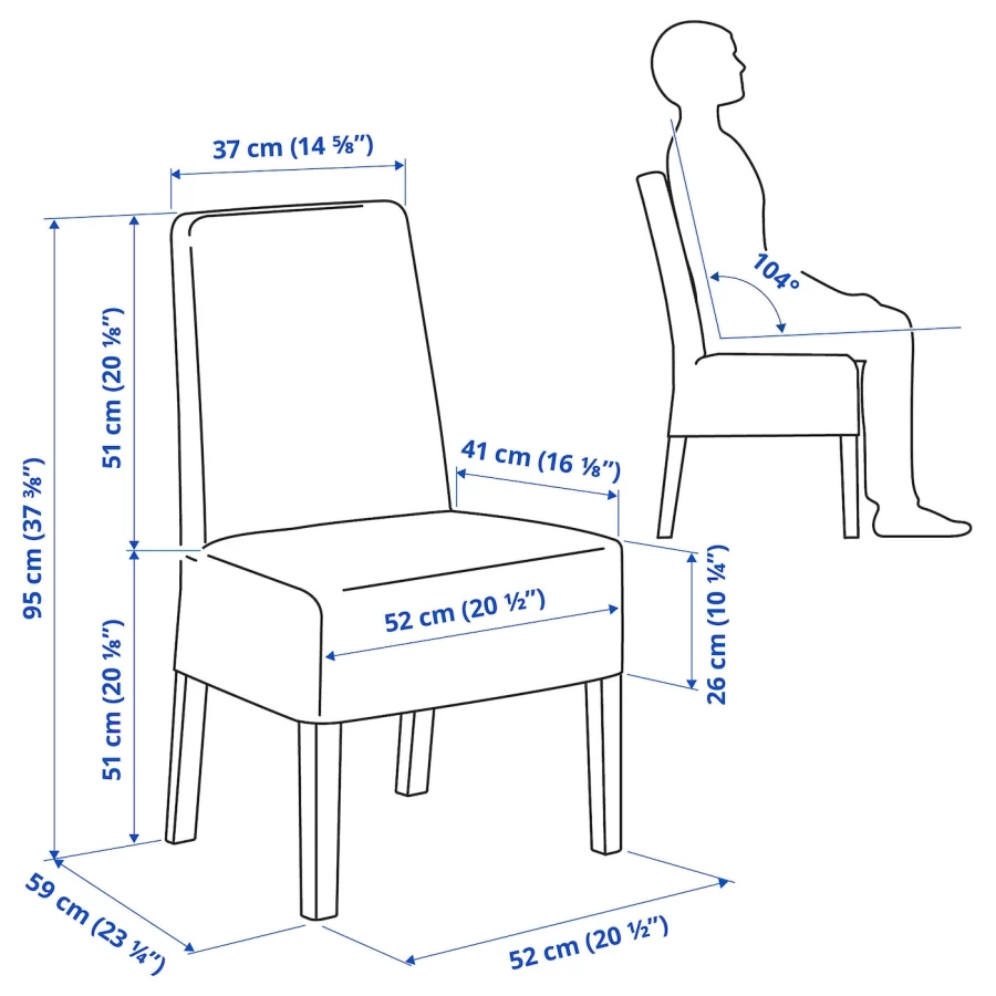 Стол и 4 стула - INGATORP / BERGMUND IKEA/ ИНГАТОРП/БЕРГМУНД ИКЕА, 215/155х87 см, синий с рисунком/коричневый (изображение №6)