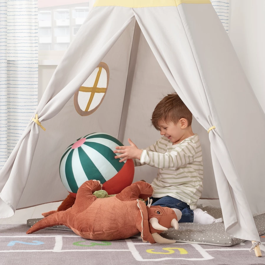 Детская палатка - IKEA HÖVLIG/HOVLIG/ХЁВЛИГ ИКЕА, 120х120х164 см, белый/желтый (изображение №4)