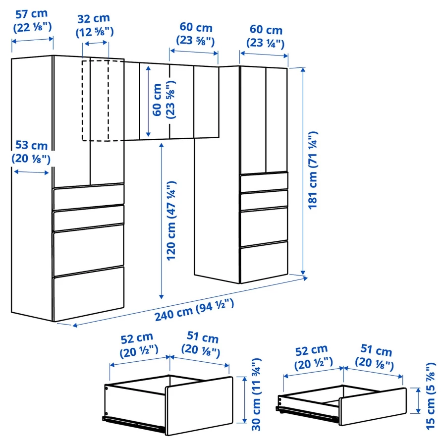 Детская гардеробная комбинация - IKEA PLATSA SMÅSTAD/SMASTAD, 181x57x240см, белый/светло-коричневый, ПЛАТСА СМОСТАД ИКЕА (изображение №6)