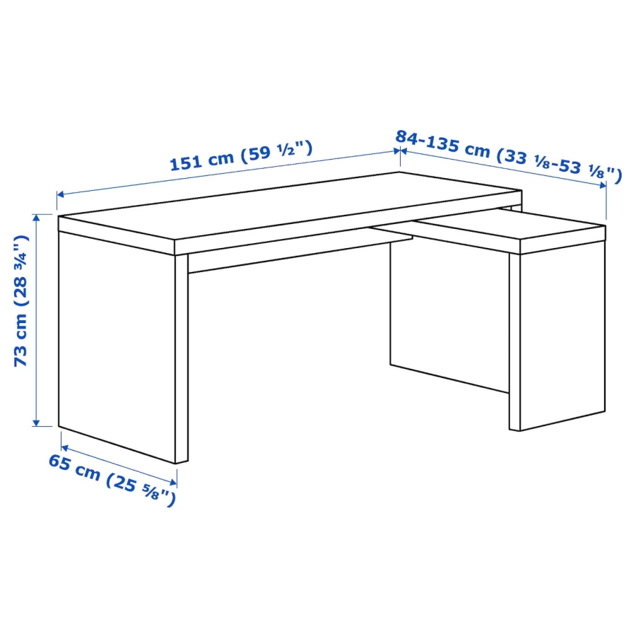 Письменный стол с выдвижной панелью - IKEA MALM/МАЛЬМ ИКЕА, 151х65х73 см, белый (изображение №7)