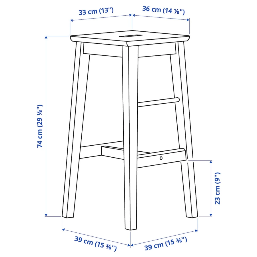 Барный стул - IKEA NILSOLLE/НИЛЬСОЛЛЕ ИКЕА, 39х39х74 см, береза (изображение №8)