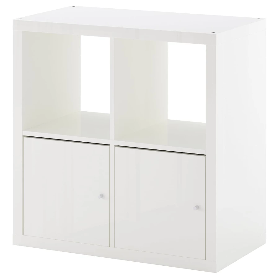 Стеллаж 4 ячейки с дверцами - IKEA KALLAX, 77х77 см, белый, КАЛЛАКС ИКЕА (изображение №1)