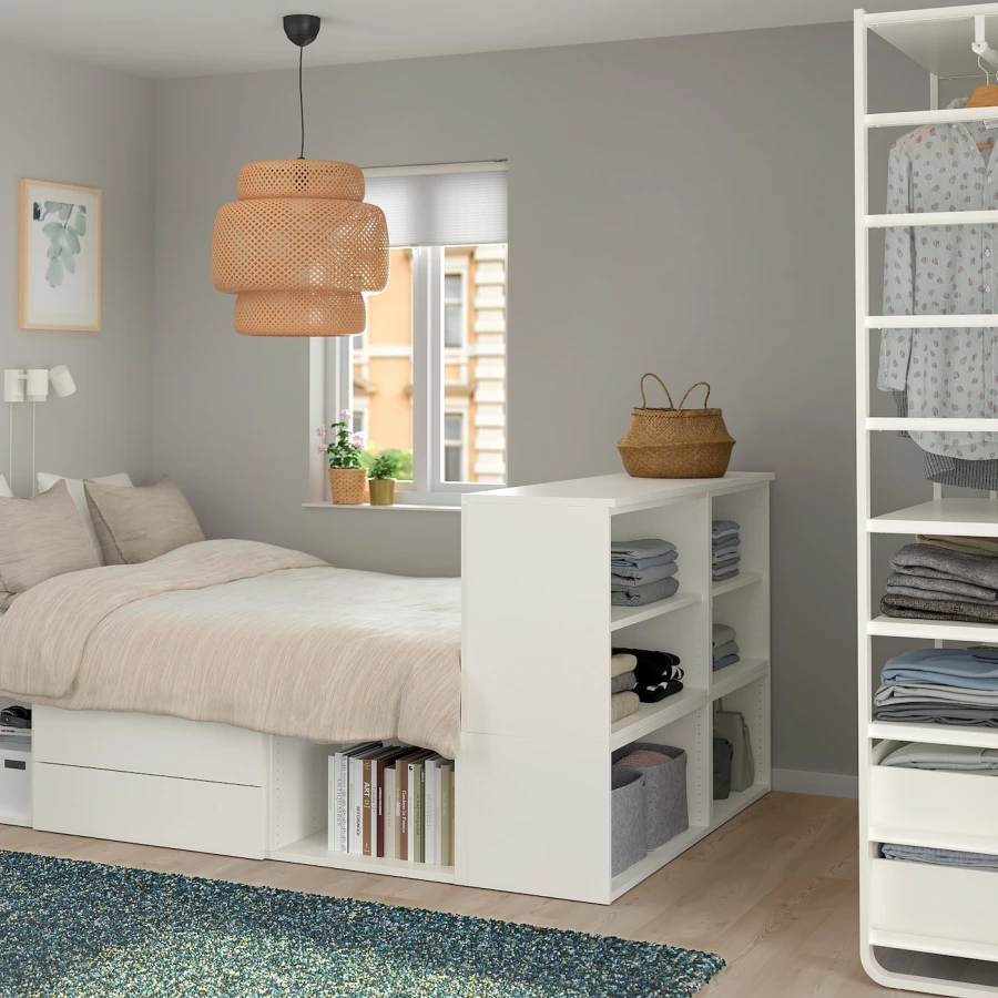 Каркас кровати с 2 ящиками - IKEA PLATSA, 200х140 см, белый, ПЛАТСА ИКЕА (изображение №3)
