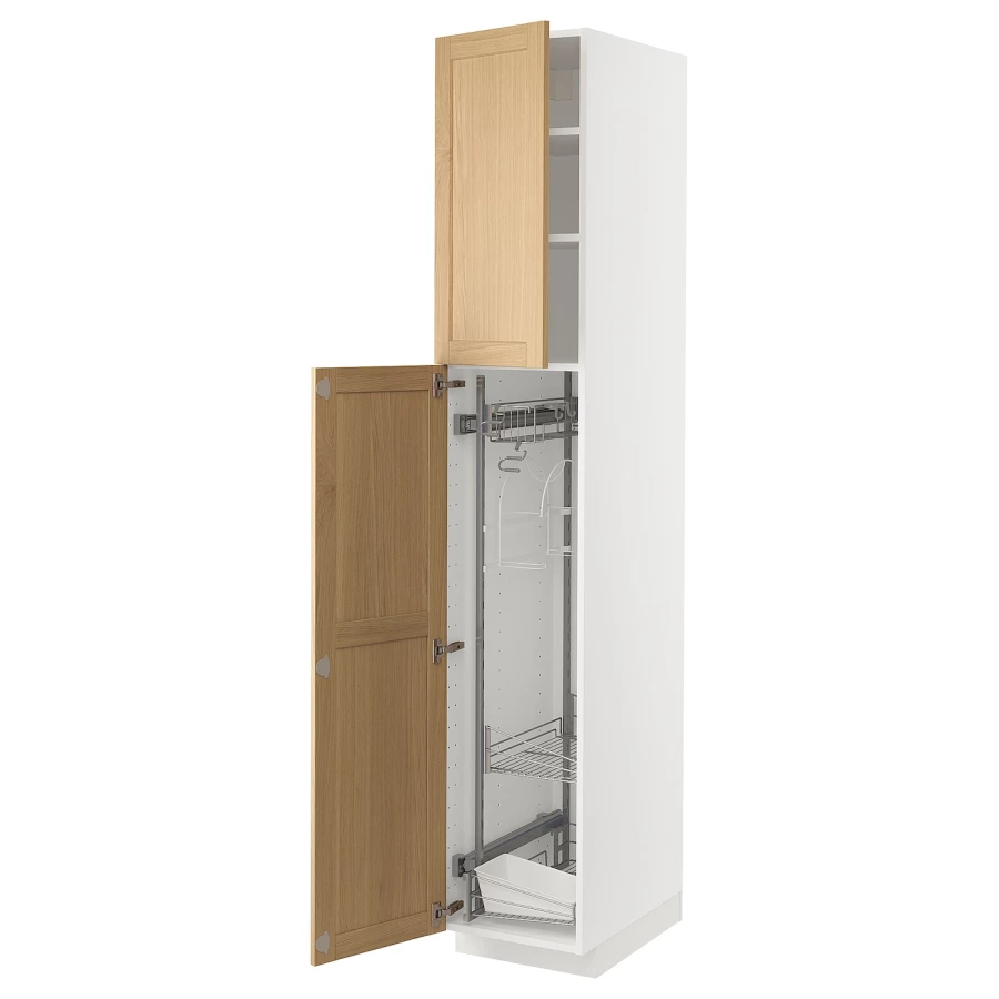 Высокий кухонный шкаф/бытовой - IKEA METOD/МЕТОД ИКЕА, 220х60х40 см, белый/светло-коричневый (изображение №1)