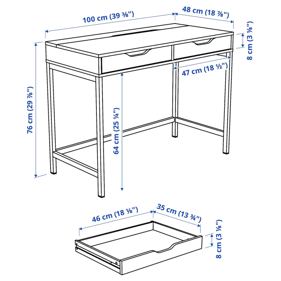 Письменный стол с ящиками - IKEA ALEX/АЛЕКС ИКЕА, 100x48 см, серый (изображение №8)
