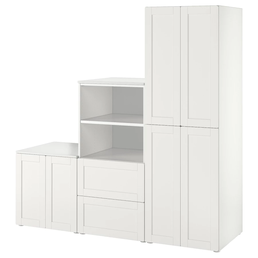 Детская гардеробная комбинация - IKEA PLATSA SMÅSTAD/SMASTAD, 181x57x210см, белый, ПЛАТСА СМОСТАД ИКЕА (изображение №1)