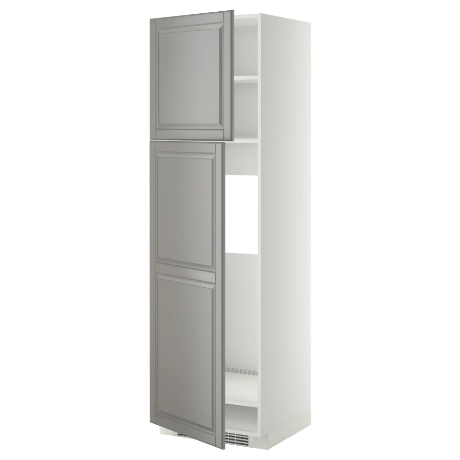 Высокий кухонный шкаф - IKEA METOD/МЕТОД ИКЕА, 200х60х60 см, белый/серый (изображение №1)
